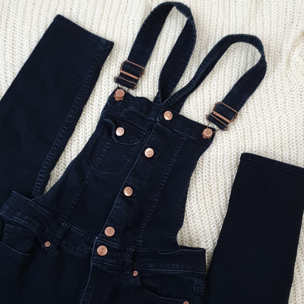 Dark denim overalls